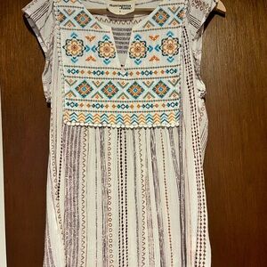 Savanna Jane Embroidered Boho Blouse - White, Blue, and Orange